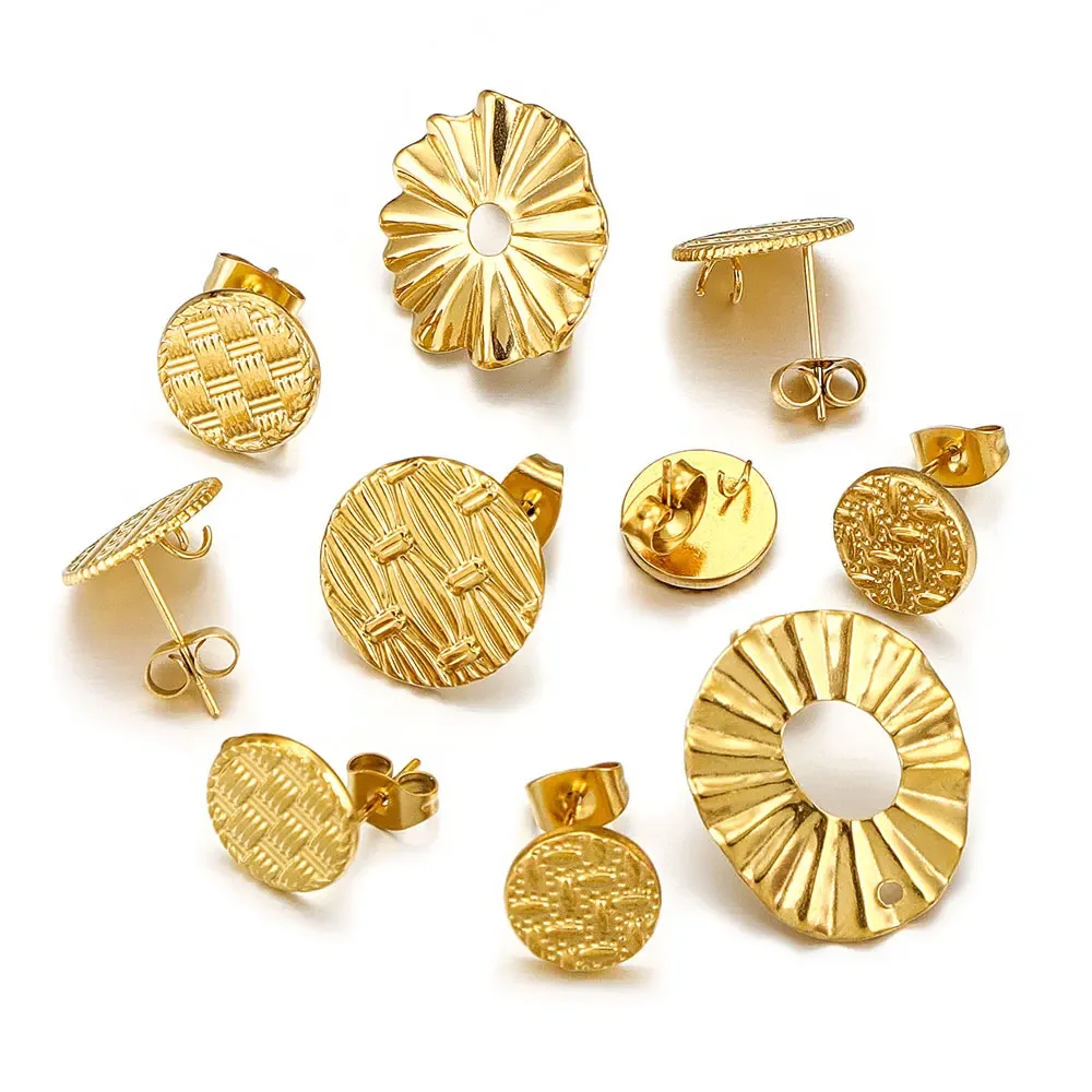 6 шт. позолоченные полые круглые серьги из нержавеющей стали с крючками разъем