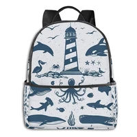 great collection of ocean creature dolphins sharks whales fishes sea plants birds and lots other stuff school bag casual travel