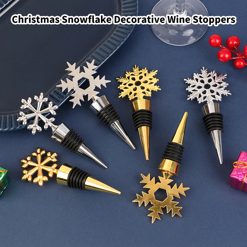 

Рождественские снежинки, декоративные пробки для вина, золотой и серебряный сплав, украшение для бара, пробка для бутылки, аксессуары для вина, инструменты
