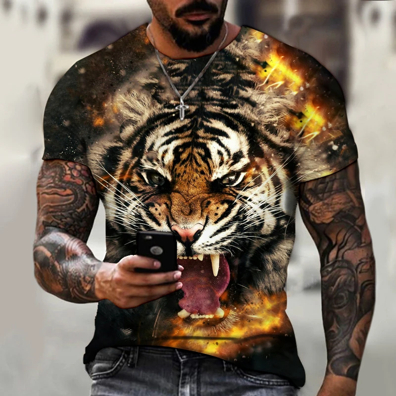 

Summer Fashion Fierce Tiger 3D Printed Men's T-shirt Summer Round Neck Large Short Sleeve Large T-shirt Top T-shirt 6XL