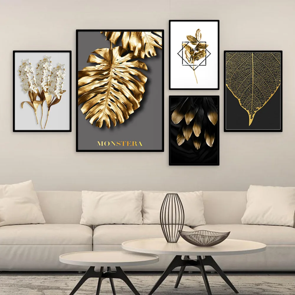 

Light Luxury Living Room Decoration Leaf Porch Showcase Mural Modern Spray Painting Gilt Restaurant Background Wall
