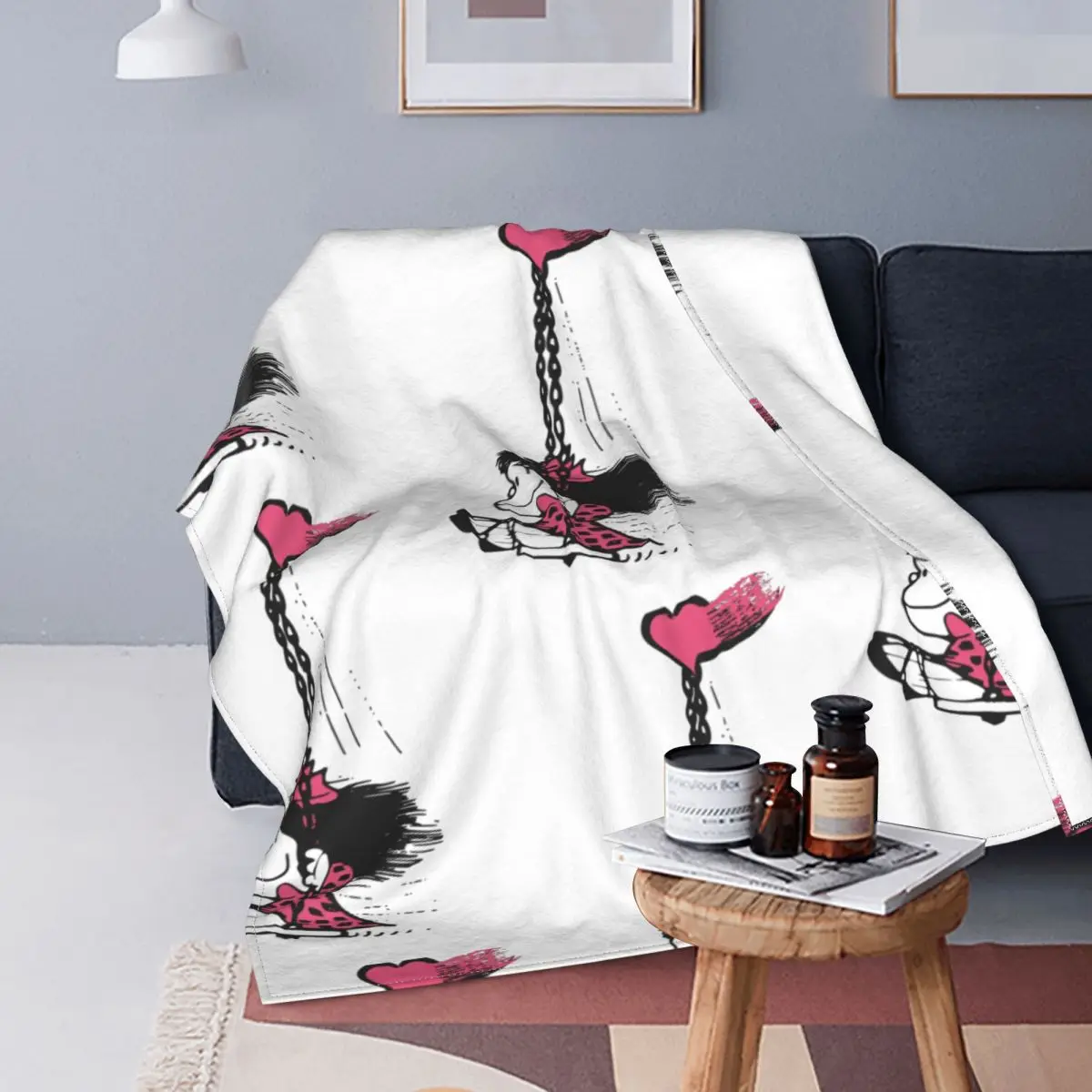 

Love You Blanket Cover Mafalda Cartoon Fuzzy Throw Blanket Airplane Travel Printed Soft Warm Bedsprea
