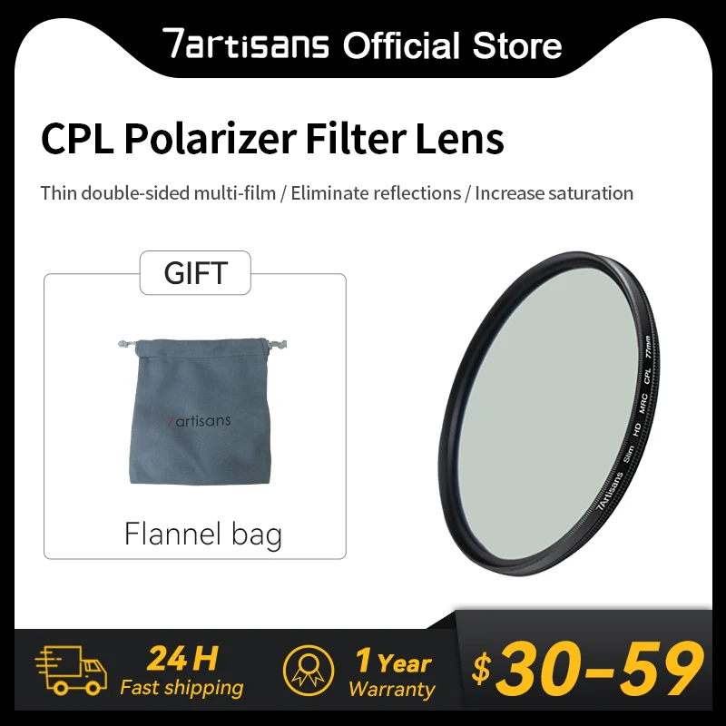 7artisans 7 artisans 46-82mm Circular Polarizers Filter for Camera Lenses HD Super Slim Multi-Coated 46mm 49mm 52mm 58mm 62mm