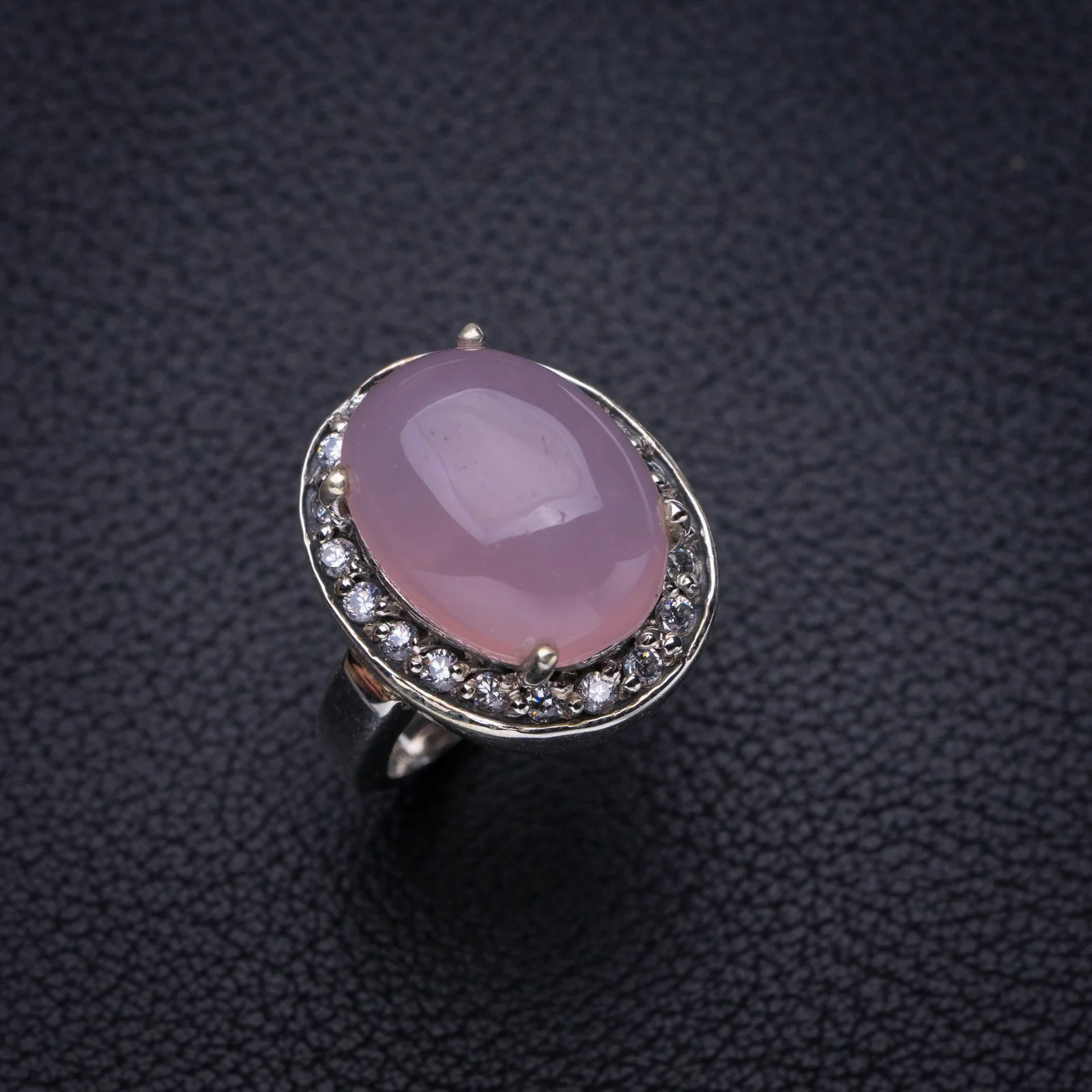 

StarGems Natural Rose Quartz Zircon Handmade 925 Sterling Silver Ring 7.75 E7996