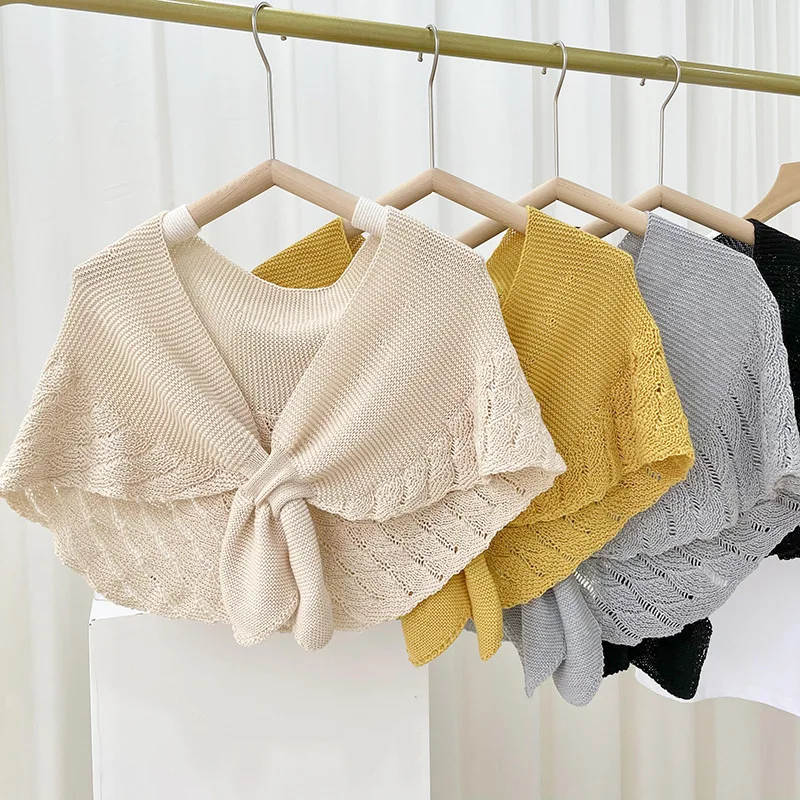 

Female Women Knit Warm Fake Collar Shawl Blouse Shoulders Detachable False Collar Cape Female Solid Color Neck Guard Scarf
