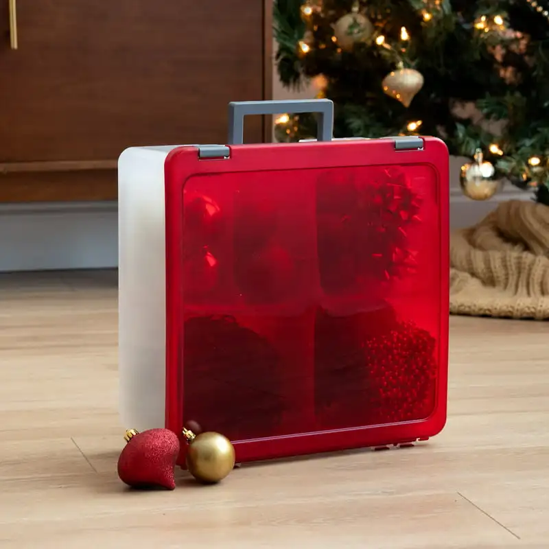 

Holiday Storage Case with 4 Compartments, Red Lid and Clear Body