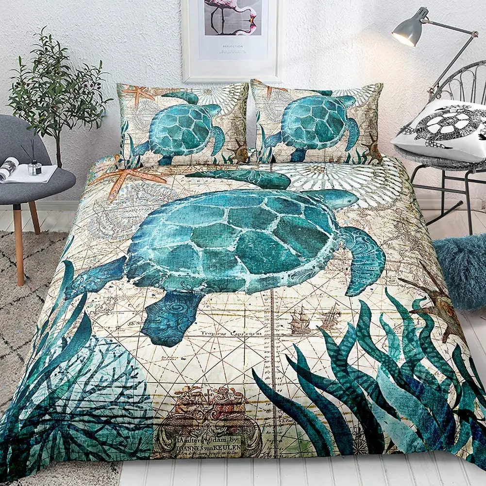 

Turtle Sea Life Duvet Cover Polyester Fabric Soft Bedspreads For Bed Queen King Size Bedding Set Comforter Cover With Pillowcase