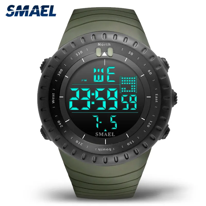 

Часы SMAEL мужские электронные цифровые, спортивные водонепроницаемые электронные наручные, с секундомером и датой недели, 50 м