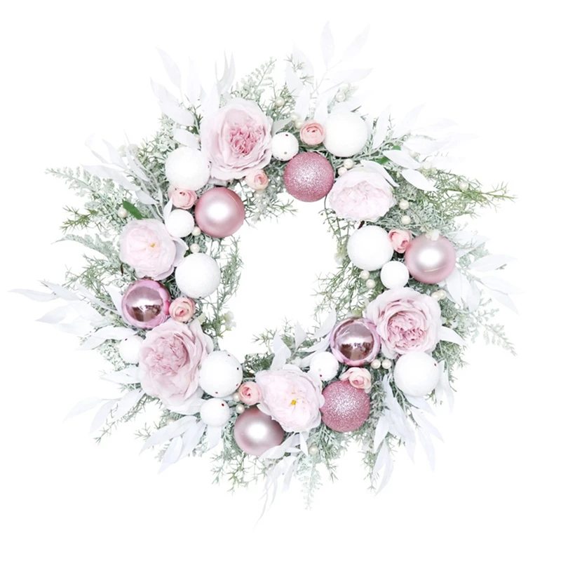 

Artificial Pink Peony Wreath With Christmas Ball Berries For Front Door Wall Window Farmhouse Home Decoration