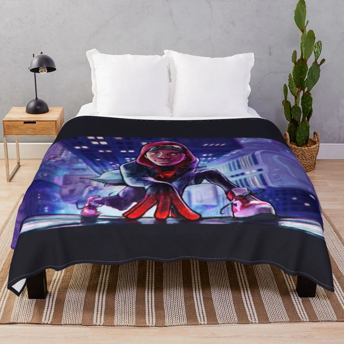 Miles Morales Blankets Flannel Printed Multi-function Throw Blanket for Bed Sofa Camp Cinema