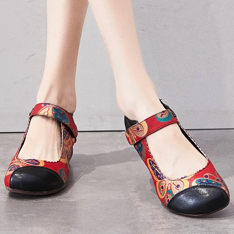 

Print Flower Low Heel Shoes Womens Shoes Block Heels