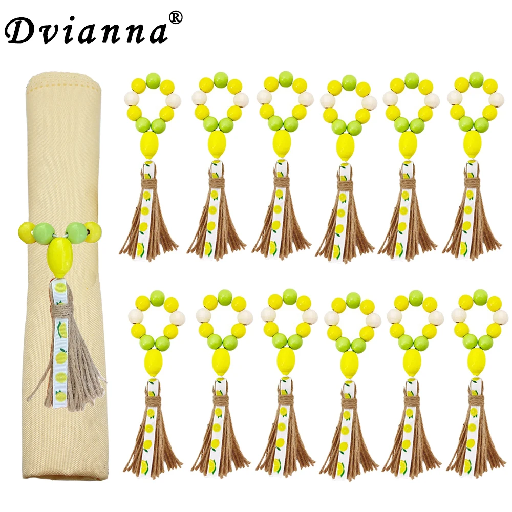 

12Pcs Lemon Wooden Bead Napkin Rings Bohemian Napkin Holder for Summer Birthday Wedding Party Table Decor Baby Shower HWH142