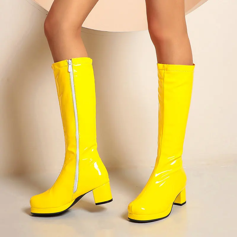 

Women Fashion Boots Women Boots Solid Color PU Waterproof and Non Slip Round Shape Side Zipper Mid Heel Women High Boots