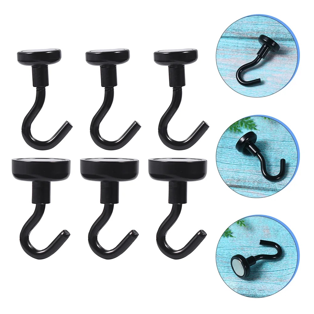 

6pcs Black Sturdy Magnet Hook Strong Cruise Hook Multi-use Magnets with Hook