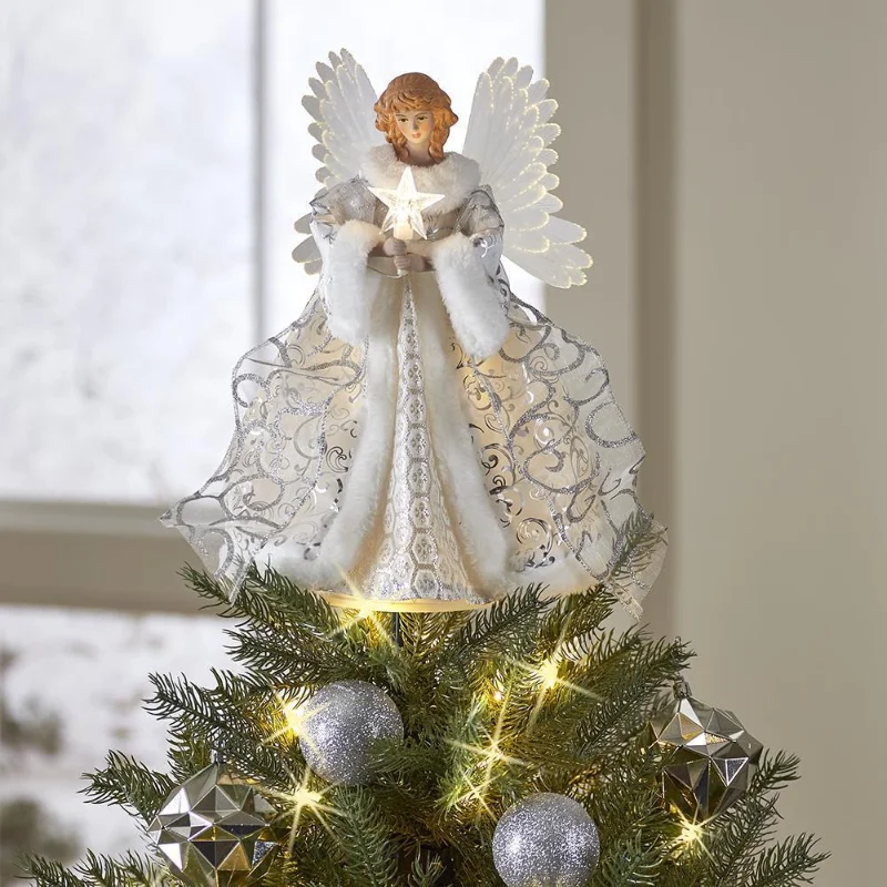 

Ангел Рождественская елка Топпер Рождественское украшение трехмерный золотой ангел кукла звезда Рождественская Елка Топ украшение