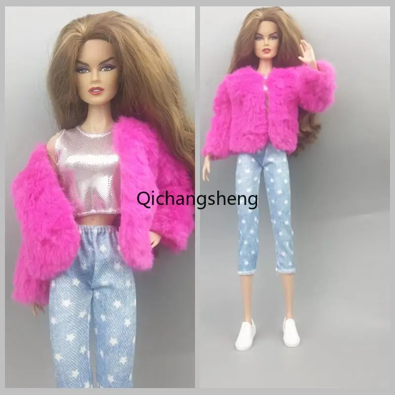

Rosy 1/6 Doll Outfits Set For Barbie Clothes For Barbie Dolls Accessories Clothing Fur Coat Vest Jeans Pants Trousers Toys 11.5"
