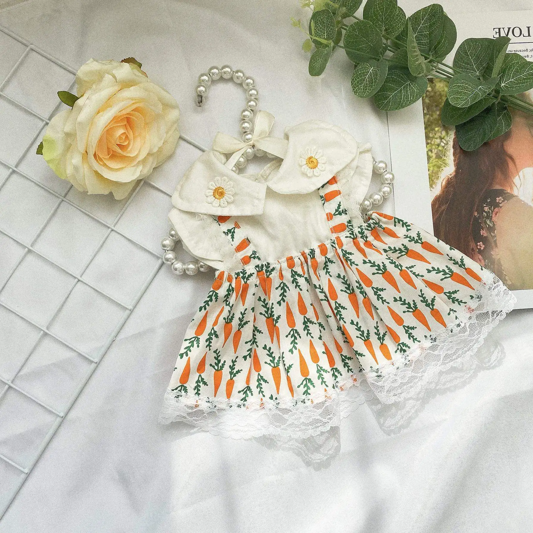 

Handmade Princess Dresses For Small Medium Dog Pet Clothes Flower Carrot Print Cotton Dress Puppy Costumes Chihuahua Yorkshire