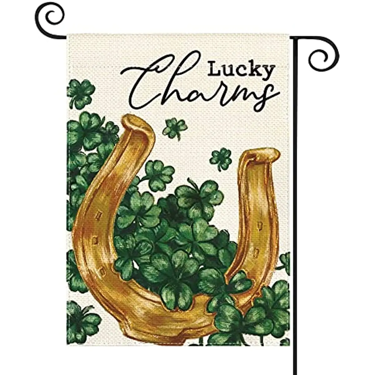 

Clovers St Patricks Day Lucky Charming Garden Flag 12x18 Inch Double Sided Shamrock Horseshoe Yard Outdoor Flag