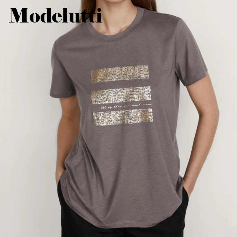 

2022 модель utti хлопковая, с коротким рукавом, круглым вырезом, принтом, весна-лето