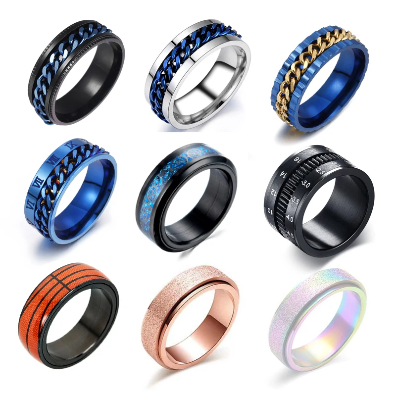 

Вращающаяся цепь-Спиннер, 9 видов, кольца для снятия стресса для мужчин и женщин, обручальное кольцо, кольцо-антистресс на палец, подарочное ...