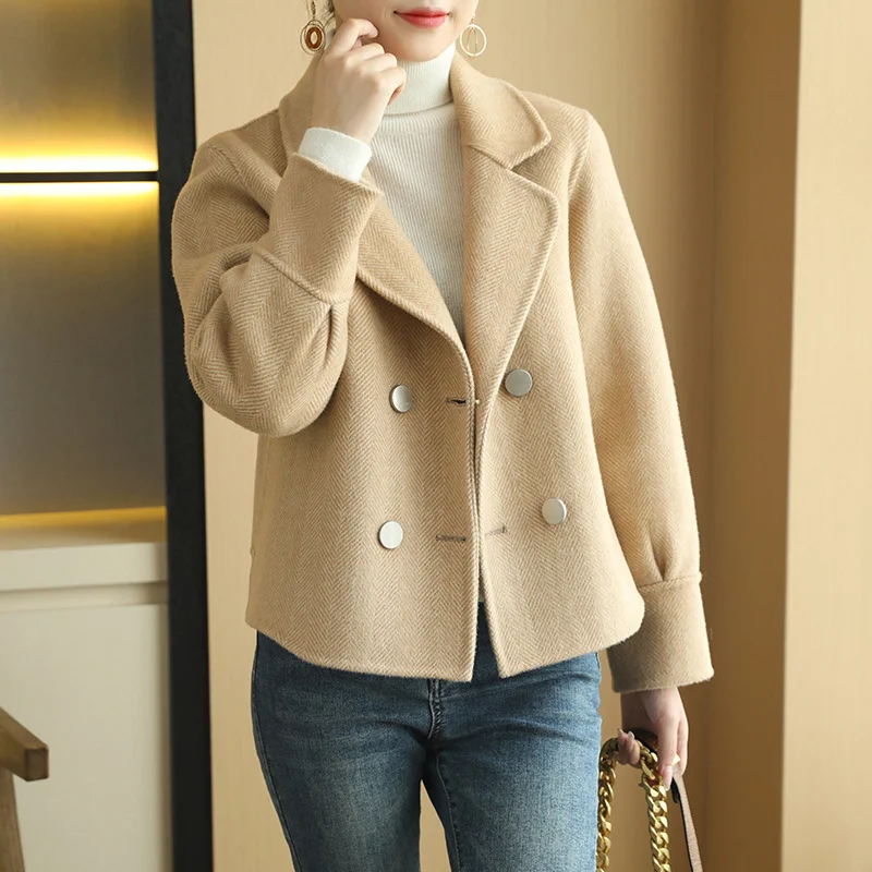 

Spring New Double sided Cashmere Coat for Women's Small Figure 2022 Age Reducing High end Short Fit Woolen Coat