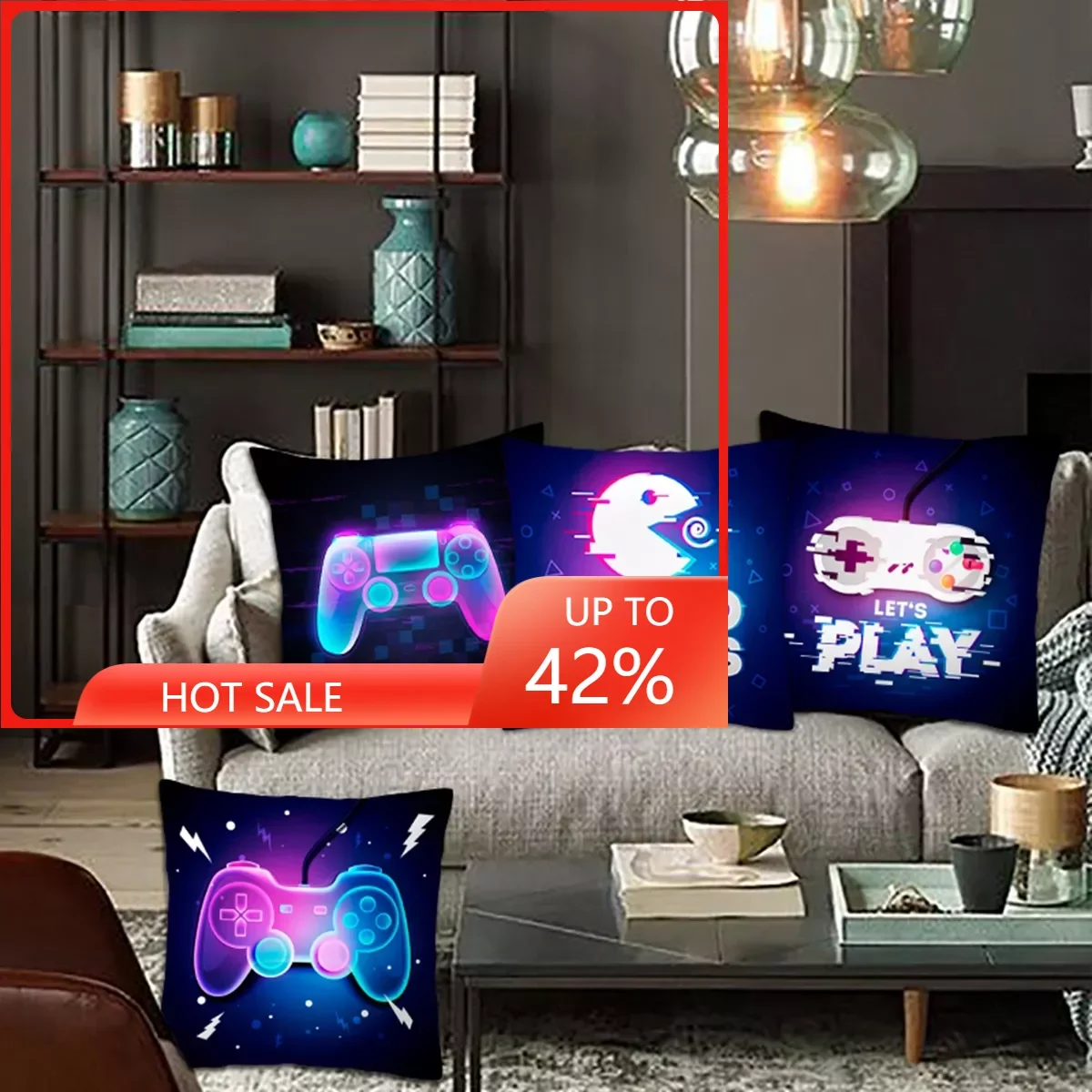 

Video Game Party Cushion Cover Happy Birthday Party Decoration Colorful Cartoon Keyboard Home Ornaments Kids Toy GAME ON Party