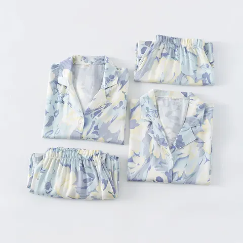 Женские пижамные костюмы из двух предметов на весну и лето, пижамы с длинными рукавами и цветочным принтом, удобные атласные топы из материала с брюками, пижамы