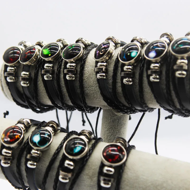 12pcs/Set 12 Constellations Wholesale Item Bulk Mix Lots Luminous Handmade Leather Bracelets Charm Snaps Bangles Fashion Jewelry - купить по