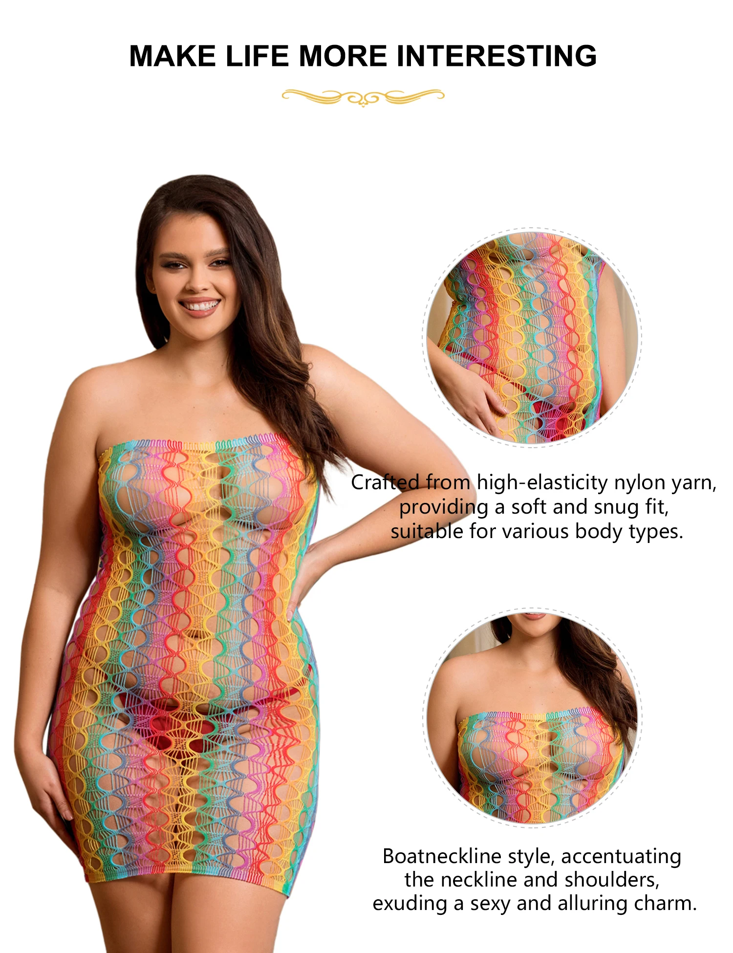 Comeondear Радужное Боди Чулки красочные с открытыми плечами ажурные эротические