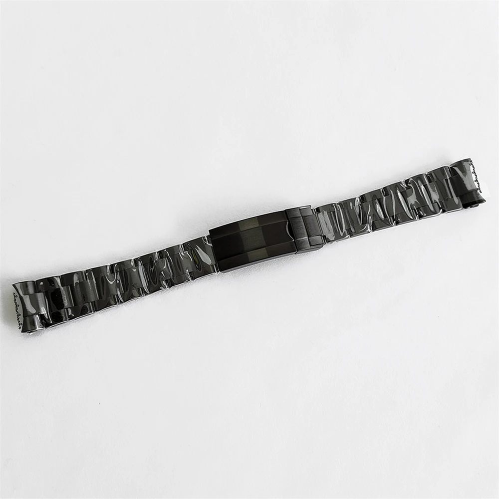 PVD Black 20MM Watch Band 316L Stainless Steel Pull Teeth Strap Replacement Men Watch Upgrade Parts Metal Watchband Wristband