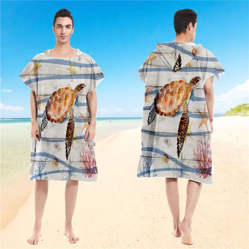 

Microfiber Poncho Towel Surf Beach Swimming Pool Hooded Bath Towel with Snap Button Changing Robe for Adults Kids Cloak Bathrobe