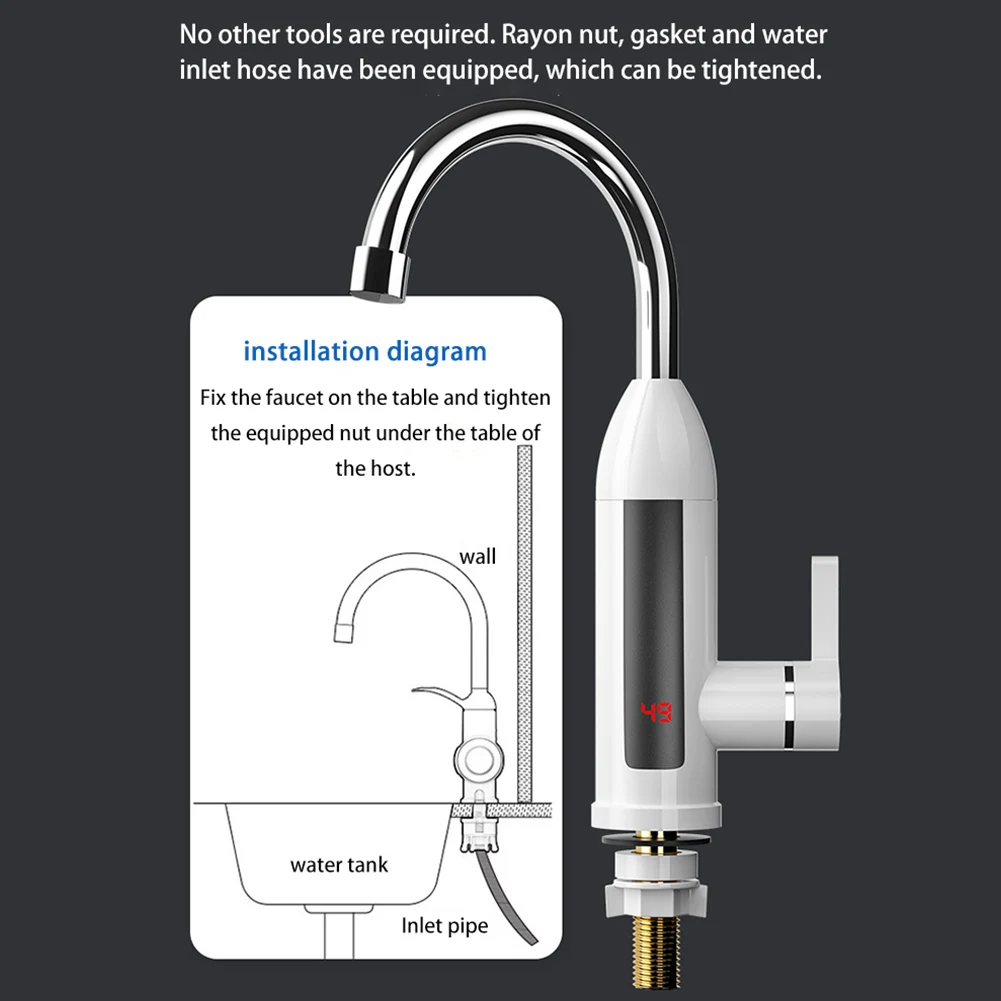 

Electric Hot Water Heater Faucet 220V Water Heater 360 Degree Rotation Hot Cold Mixer Tap LCD Digital Kitchen Bathroom Supplies