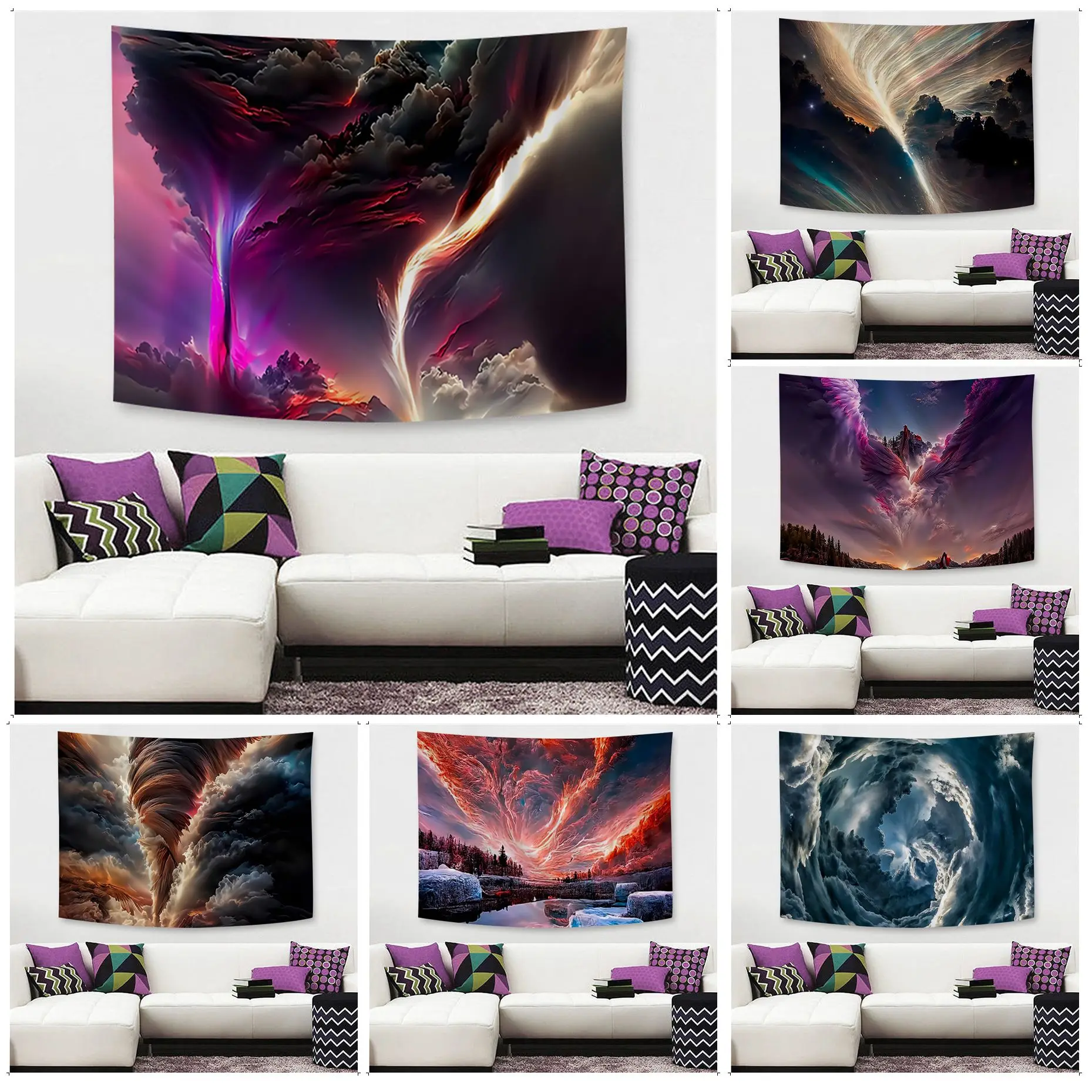 

Natural Tornado Cloud Wall Tapestry Hanging Tarot Hippie Wall Rugs Dorm Home Decor