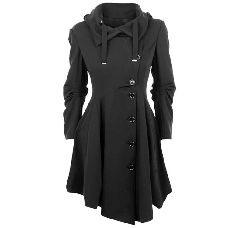 

Asymmetrical Top Double-sided Hooded Coat Winter Windbreaker Long Sleeve OverCoat Women Outerwear Girls Trench Plus Size 4xl 5xl