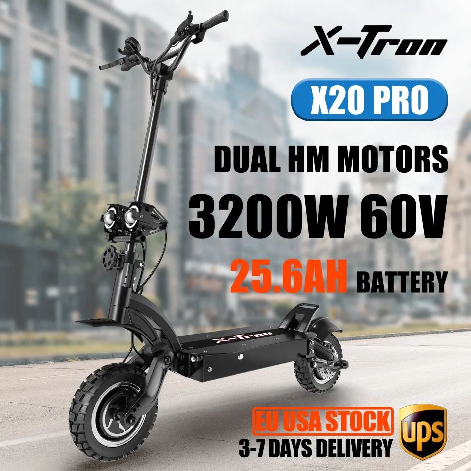 USA Warehouse X-Tron X20Pro Powerful Electric Scooter 70km/h Folding e scooter 25.6AH Battery 60V 3200W Dual Motor Adult Scooter