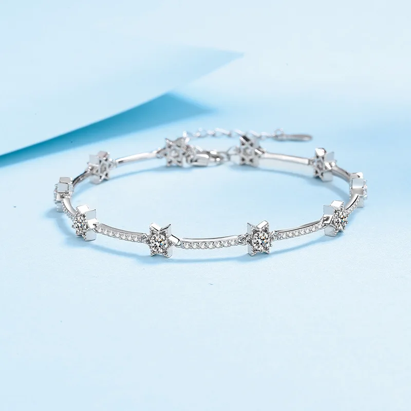 

Ten Stars Link Real 3MM Moissanite Diamond 925 Sterling Silver Bracelet pt950 Plated Party Gift for Women Girls Fine Jewelry