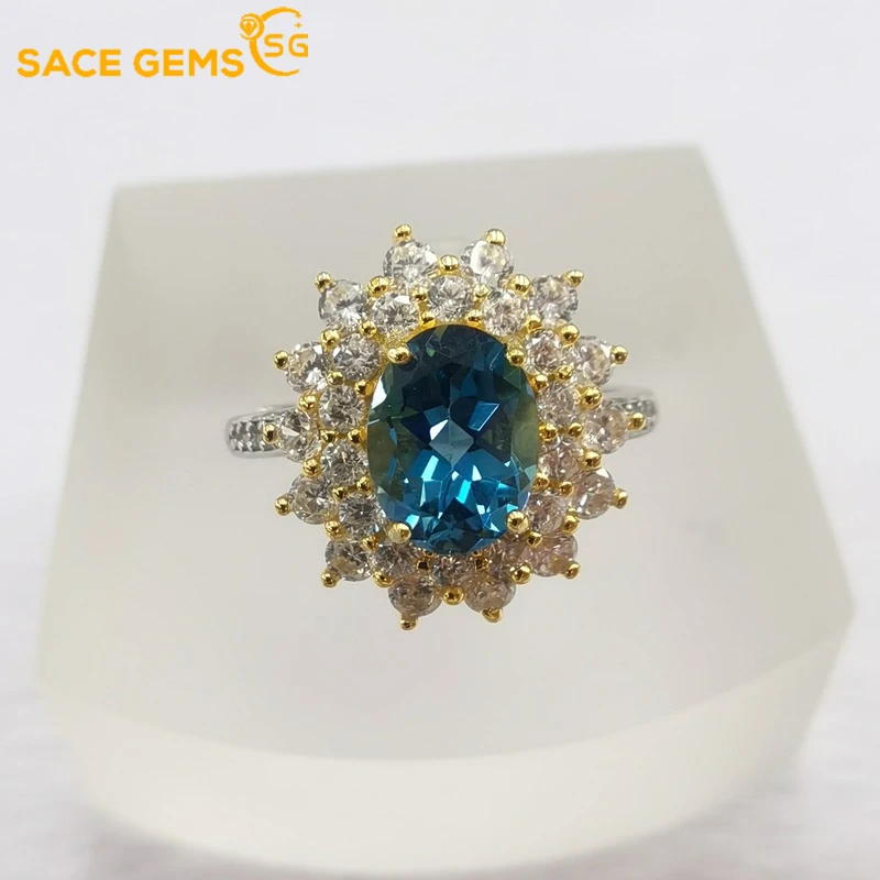 

SACE GEMS Blue Topaz Gemstone Rings for Women Resizable 925 Sterling Silver Engagement Wedding Band Fine Fashion Jewelry Gifts