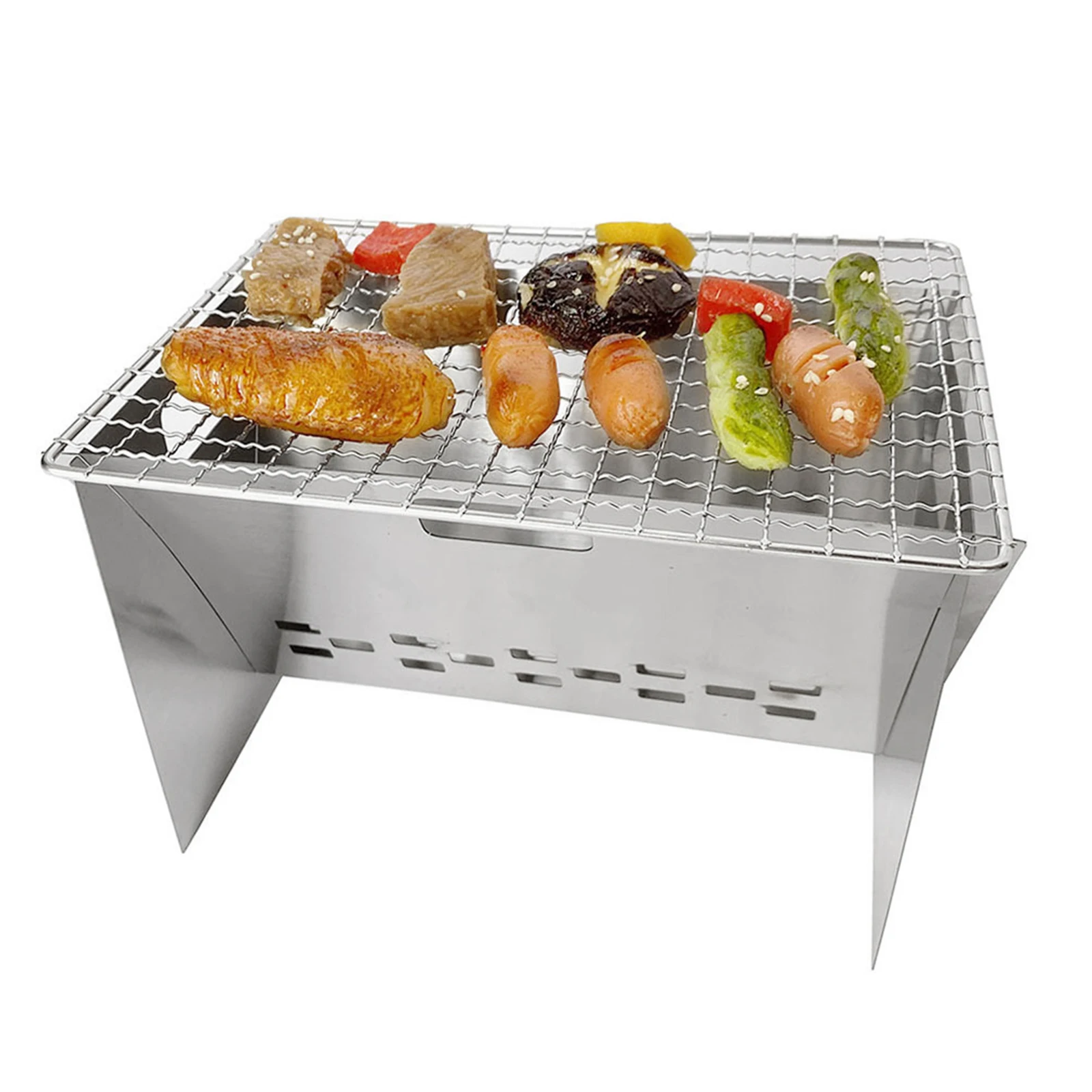 

Portable Folding BBQ Grill Stove Outdoor Stainless Steel Barbecue Net Card Type Firewood Stoves Mini Barbecue Rack Camping Stove