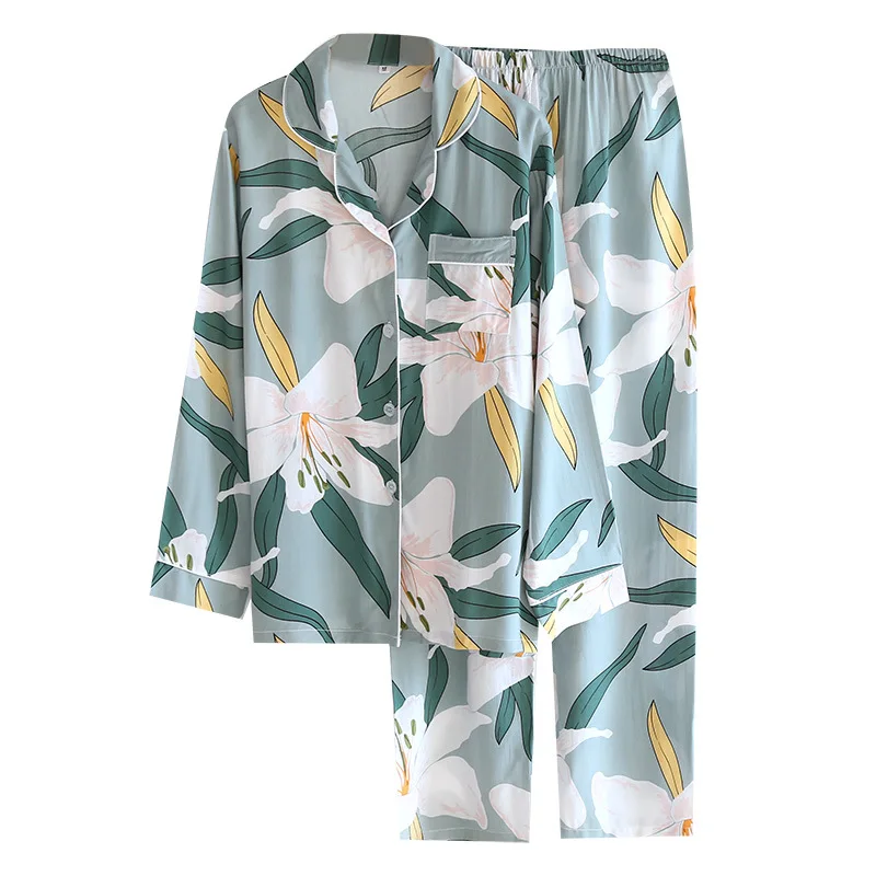 

Женская шелковая пижама из хлопка, Кардиган с длинным рукавом, домашний костюм в японском стиле, тонкая пижама из вискозы с цветочным принто...