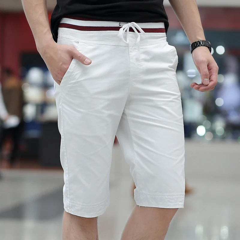 

Summer Mens Shorts 2022 New Elastic Waist Lace Up Cotton Shorts Solid Color Fashion Casual Beach Short Pants Brand Mens Clothing