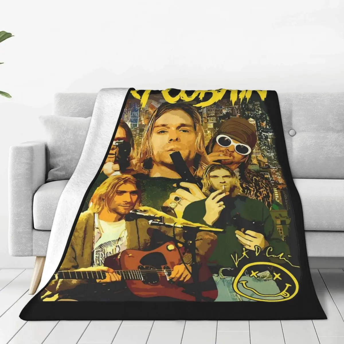 Одеяло Kurt Cobain фланелевое весенне-осеннее многофункциональное супермягкое