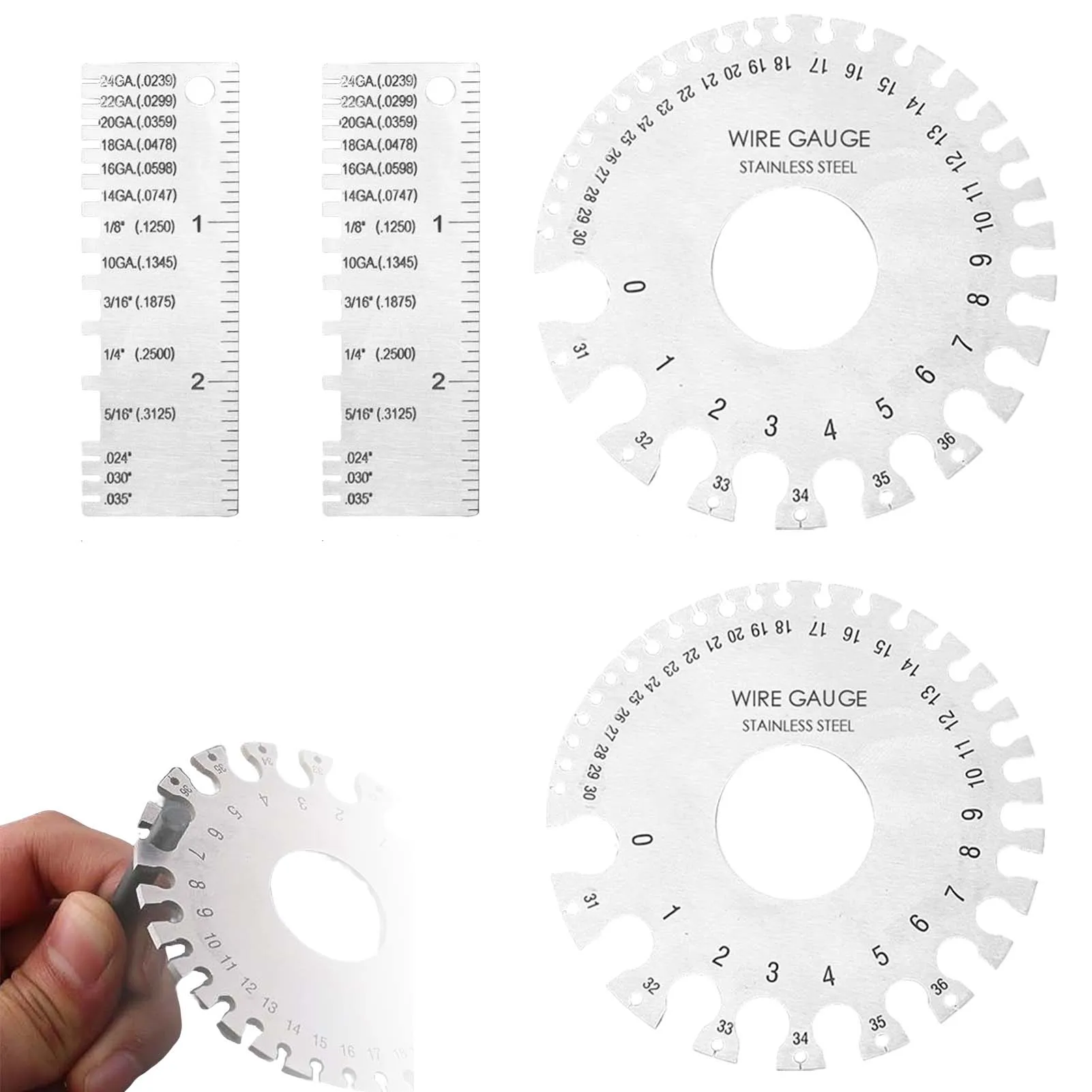 

4pcs Clear Metal Sheets Professional Round Portable Us Standard High Precision Wire Diameter Stainless Steel Thickness Gauge