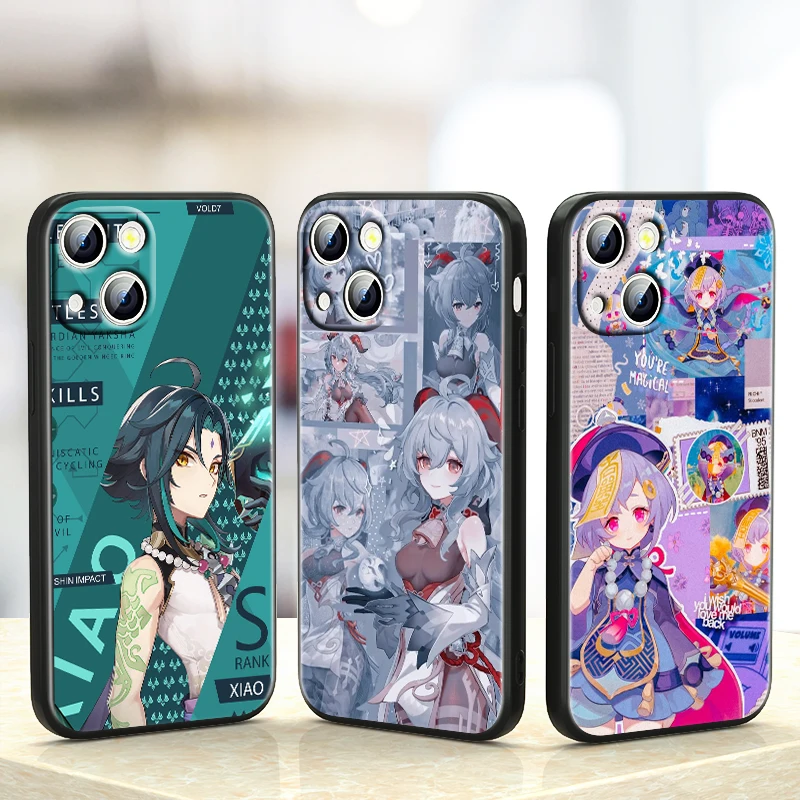 

Genshin Impact Anime Cute For iPhone 13 12 11 Pro MAX mini XS MAX XR X 7 8 6 5S SE 2020 Plus Soft Black Phone Coque Fundas
