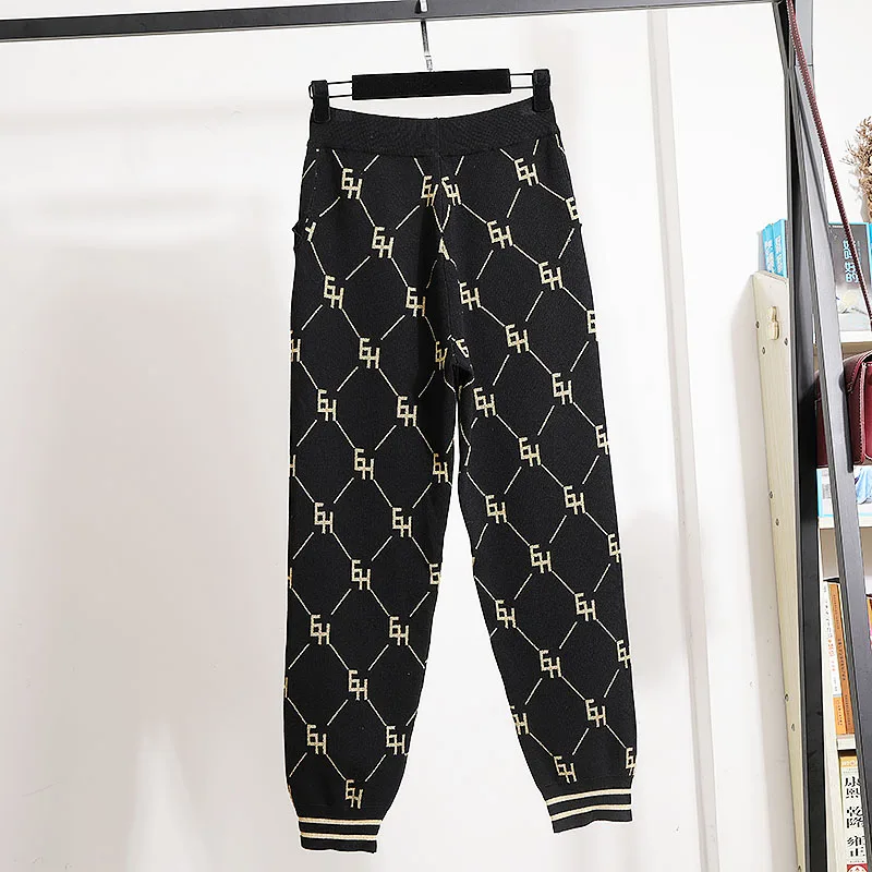 Женский комплект из двух предметов вязаный жакет с вышивкой и повседневные брюки