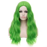 lolita cosplay long wavy wig middle part curly wig for women girls heat resistant synthetic cosplay daily wear wig green