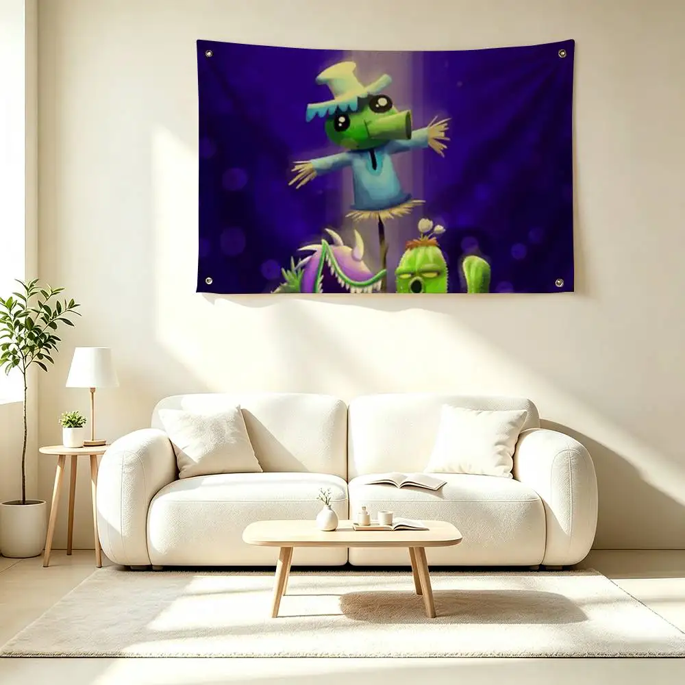 Фото Флаг C-Cartoon Garden Shooting Game PVZ подходит для вечеринок, клубов, уличного и внутреннего декора стен, баннер, подарок для фанатов. №4