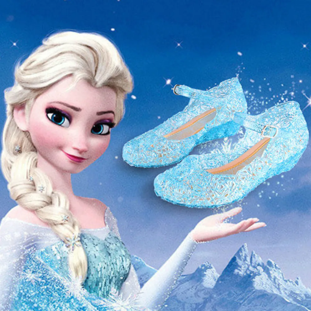 

New Girls Kids Summer Crystal Jelly Sandals Frozen Anna Elsa Princess High-Heeled Shoes Cosplay Party Dance Shoes EUR Size