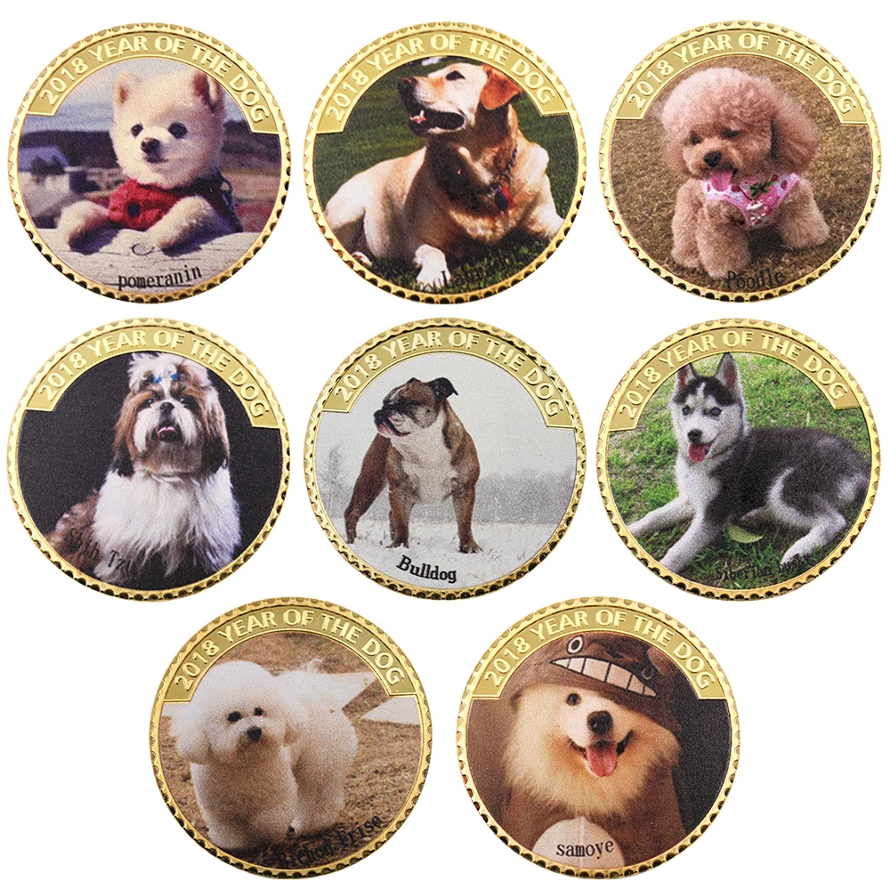 

Cute Dog Gold Coins Year of The Dogs Plated Commemorative Coins Popular Family Dog Pet Toy Home Docoration Holiday Gift