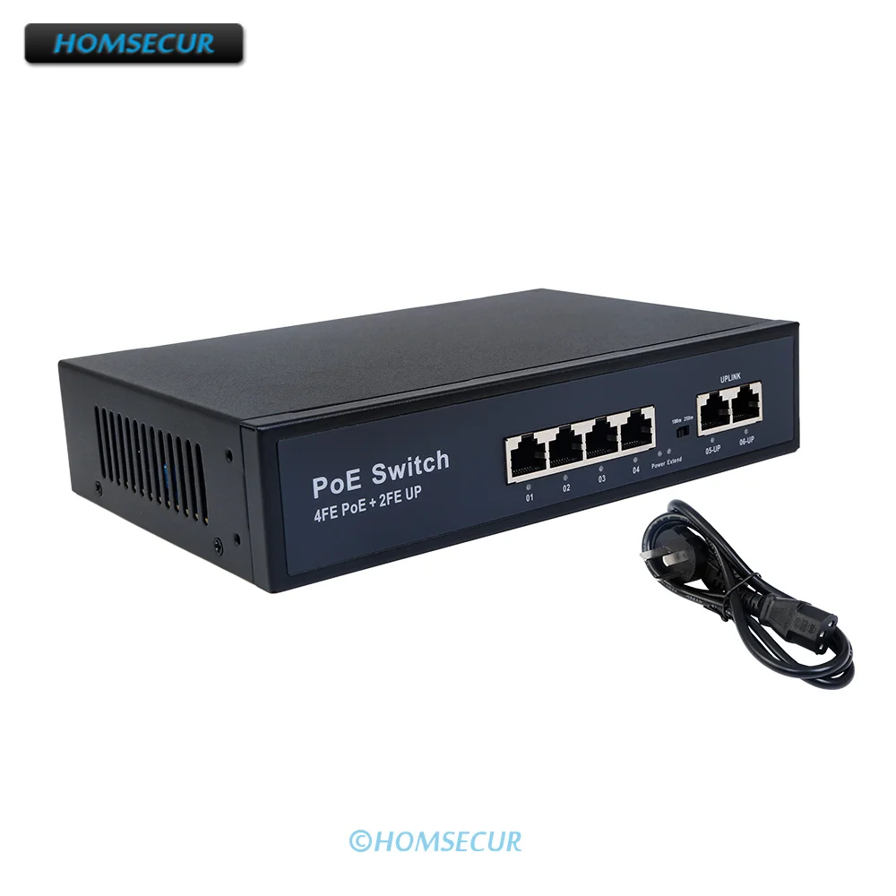 

HOMSECUR 4+2 Ports 100Mbps Network Smart Plug And Play Port Power 30W PoE Switch