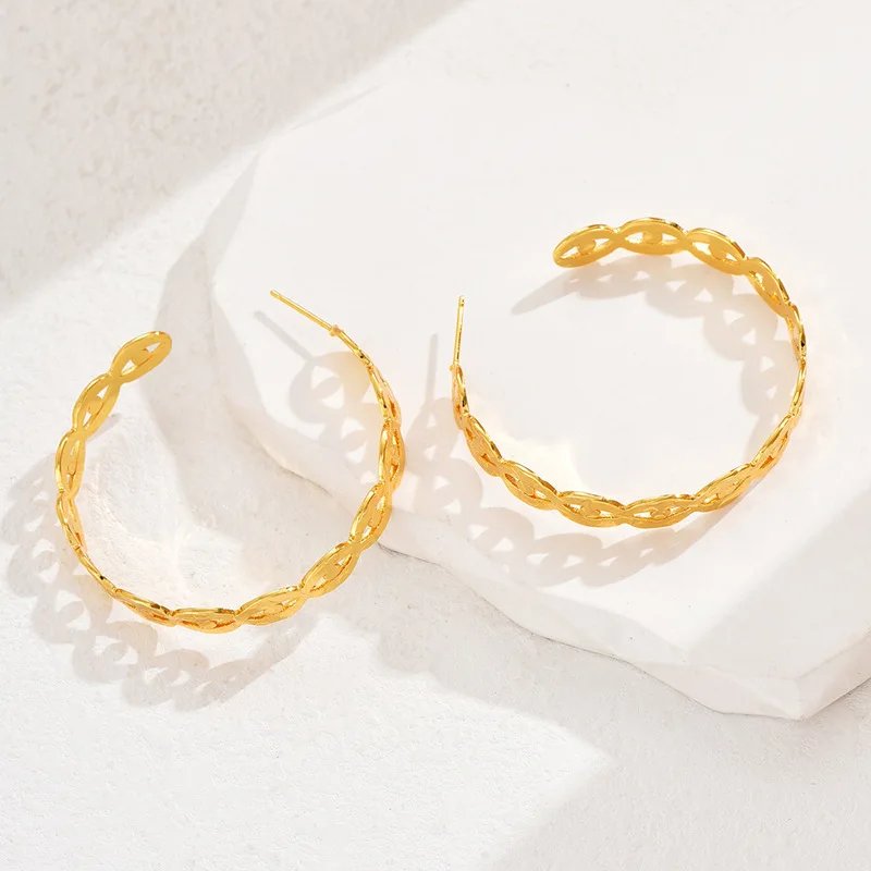 

40mm Trendy 18K Gold-Plated Charming Eye Shape Hoop Earrings for Women Fashion Elegant Luxury Ear Jewelry Accessories Party